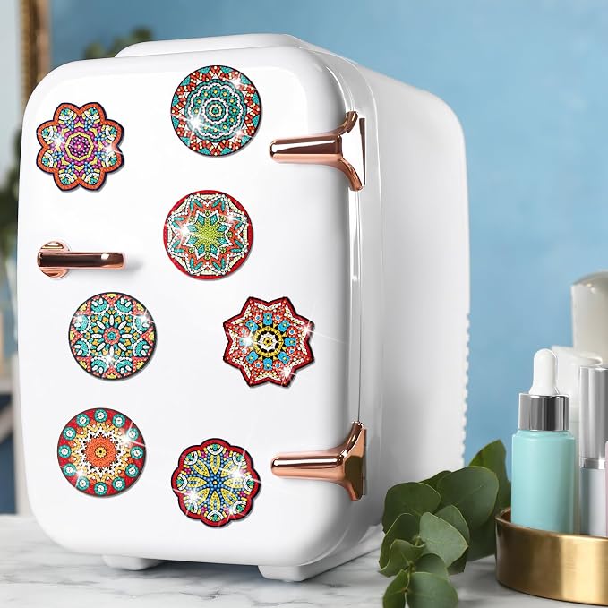 Zonon 12 Pcs Mandala Diamond Art Fridge Magnets Decorative | Colorful Mandala Patterns for Refrigerator, Diamond Painting Magnetic Stickers, Easy Apply Remove, Adults Home Decor