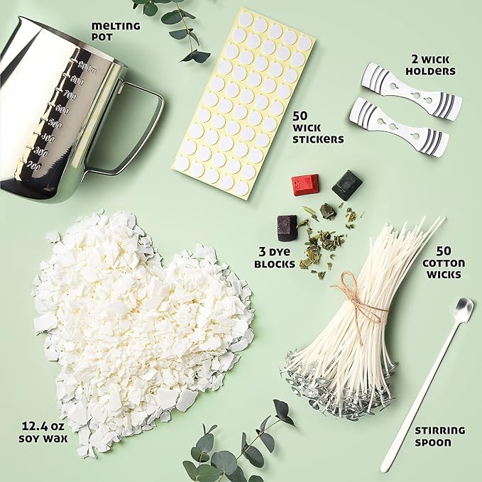 CraftBud Soy Candle Making Kit for Adults & Kids, 12.4Oz Soy Wax, 108 PC DIY Kit Includes Wax Melter, Wicks, Dyes & More