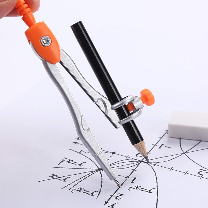 Unjoo Math Geometry Set 10 Pcs,Compass and Protractor for Students,Orange | Shatterproof Storage Box,Rulers,Protractor,Compass,Eraser,Pencil Sharpener,Lead Refills,Pencil,for Classroom, Back to School