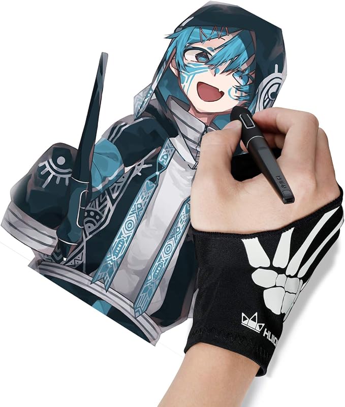 HUION Skeleton Artist Glove for Drawing Tablets, Left or Right Hand | Two-Finger Soft Lycra and Nylon Glove for Tablet Drawing, Monitor Painting and Paper Sketching, Reduces Friction