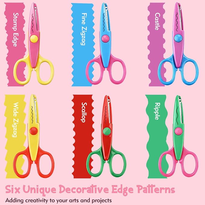 6pcs craft scissors, craft scissors decorative edge for Scrapebook＆School, fancy scissors with Stamp Edge, Fine Zigzag, Castle, Wide Zigzag, Scallop, Ripple