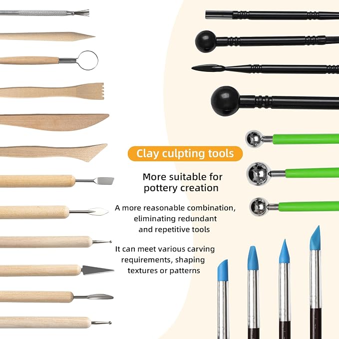 Leyclub 29 PCS Clay Tool, Clay Sculpting Tools Kit, Pottery Tools Can be Used for Stippling, Carving, Molding, and Shaping Clay Crafts, for Beginners, Hobbyists, Artists