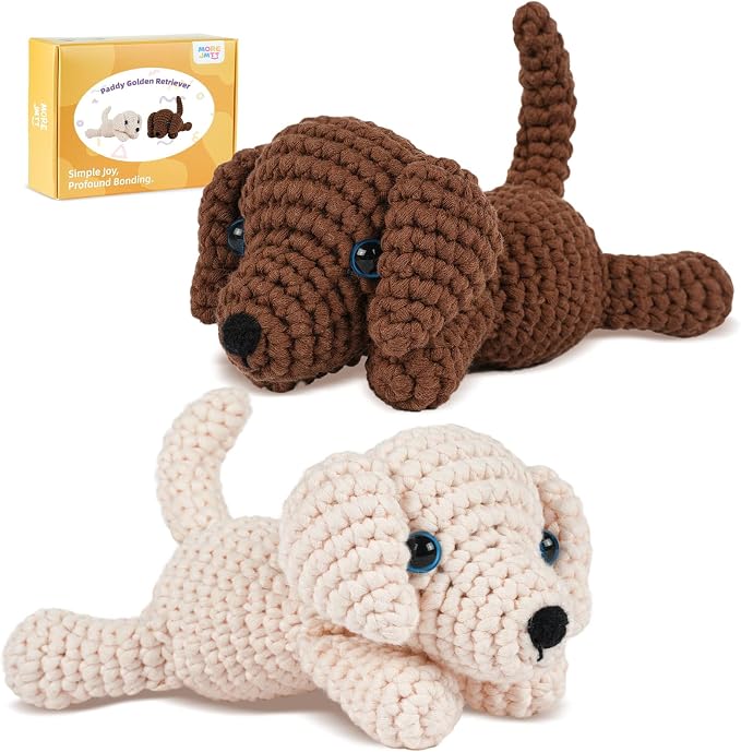 MOREJMTT Crochet Kit for Beginners, Learn to Crochet, Include Easy Knitting Soft Yarn, Step-by-Step Video Tutorial, Hook, Holiday Birthday Gift for Adults (Golden Retriever)