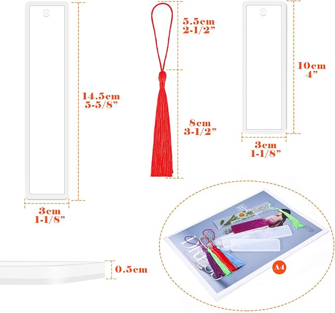 Caffox Bookmark Mold Kit with 100pcs Tassels and 10pcs Silicone Molds for Epoxy Resin Casting