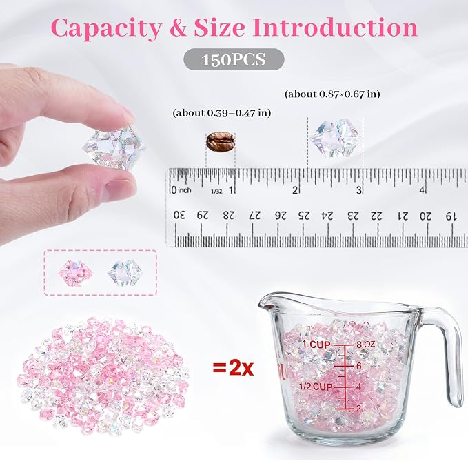 DOMESTAR 150 PCS Iridescent Fake Ice Rocks, Pink and Clear Acrylic Crystals