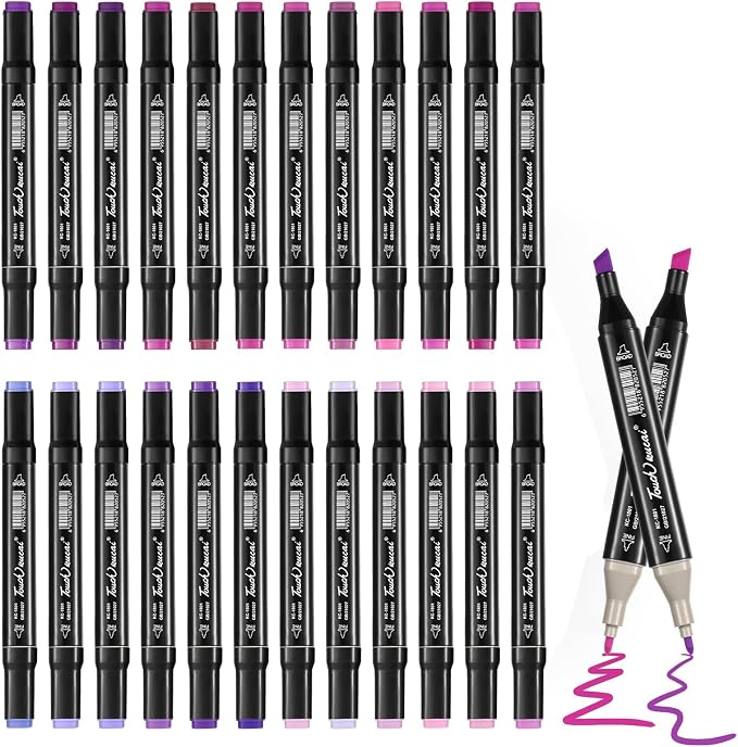Purple Colors Alcohol Markers Set,24 Color Dual Tips Art Markers,Markers Pens for Artist Adults Coloring Illustration Painting DIY Crafts Making Art Supplies