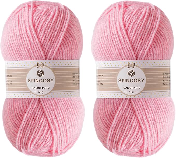 2 Pcs Crochet Yarn, Feels Soft 280 Yards Assorted Colors 4ply Acrylic Yarn for Crochet & Hand Knitting - Light Pink