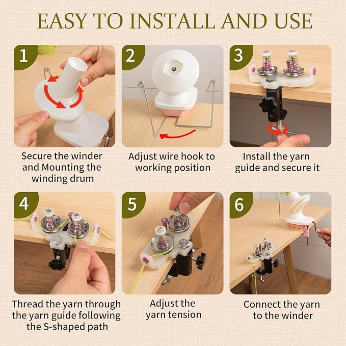 SPEENSUN 3.5 OZ Yarn Winder with Thread Guide, Crochet Ball Maker Set | Easy Install Knitting Spinner, Twist Tension Tool for Cords Below 0.18 Inch, Non-Slip Clamp, Keeps Skeins Tidy