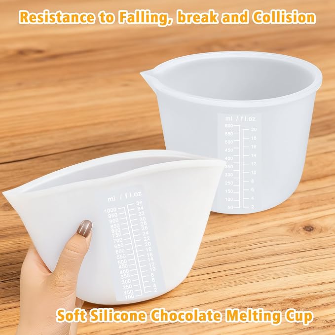 Palksky Silicone Melting Cups Set, 6PCS Chocolate Melting Pots (250ml–1L), Heat Resistant Pouring Cups for Candy, Butter & Chocolate, Reusable Baking Tools for Dipping, Decorating & DIY Molds