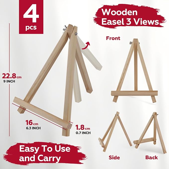 4 Pack 9 Inch Wooden Easel Stand, Portable A-Frame Tabletop Display Easel for Painting, Canvas, Signs,Photos, Art Easel for Kids, Students, Beginners（Need Assemble）