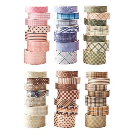 42 Rolls Vintage Stripe Washi Tape Set，Decorative Tape for Scrapbooking, Journaling, Bullet Journals, DIY Crafts, and Gift Wrapping