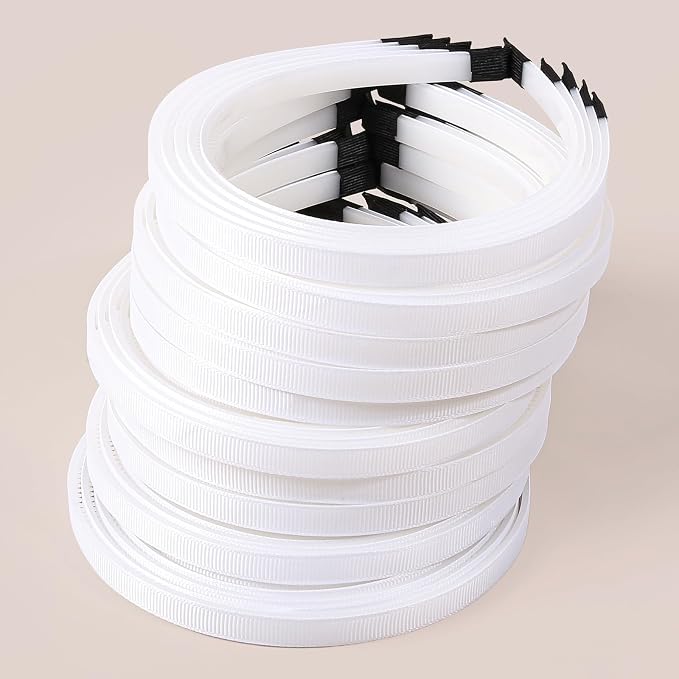50Pcs White Ribbon Wrapped Blank Hard Plastic Headbands
