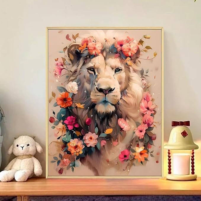 CRZMODE Lion Paint by Numbers Kit for Adults, Lion Paint by Numbers for Adults, Acrylic Painting Crafts for Home Decor Gift (16x20inch)