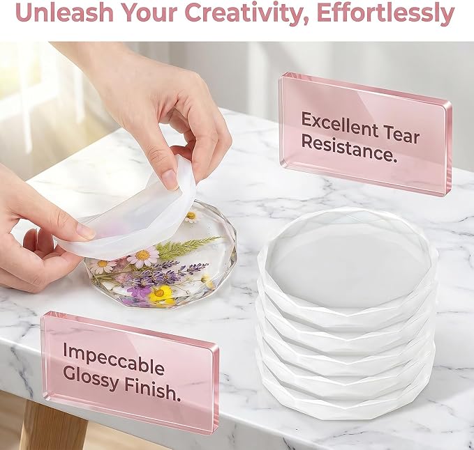 6-Pack Diamond Edge Resin Coaster Molds | 5 inche Round Silicone Molds for Resin Casting,Resin Molds for DIY Drink Coasters,Agate Geode Style,Home Decor & Gift Making