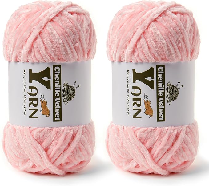 Chenille Crochet Pink Yarn 2 Pack