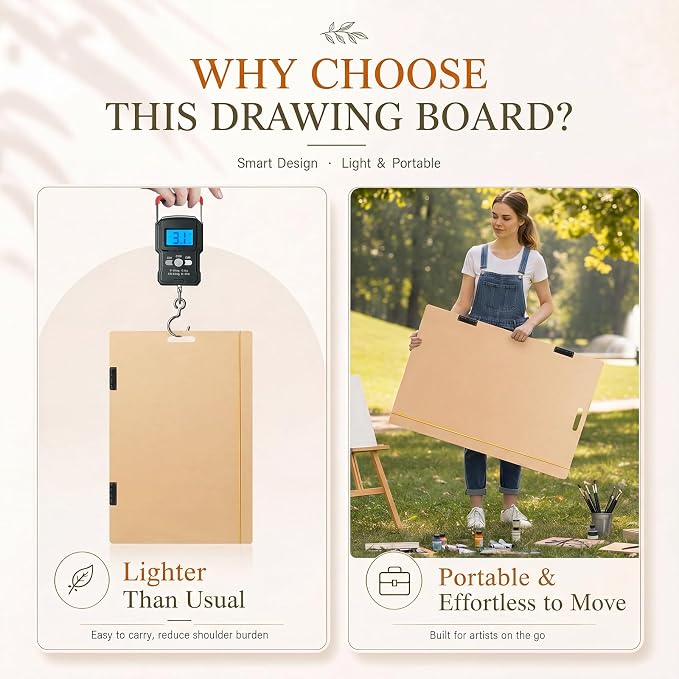 Poola Voidra Extra Large Drawing Board 36 x 24 Inch Large Sketch Board with Handle for Drafting Art Portable Art Tool Drawing Painting for Artists School, Class, Studio or Outdoor Use (Horizontal)