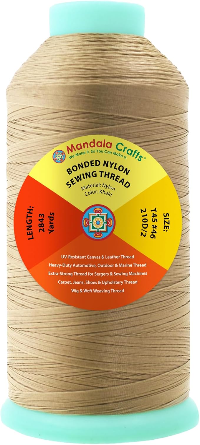 Mandala Crafts Size 46 210D T45 Khaki Bonded Nylon Thread, 2843 YDs