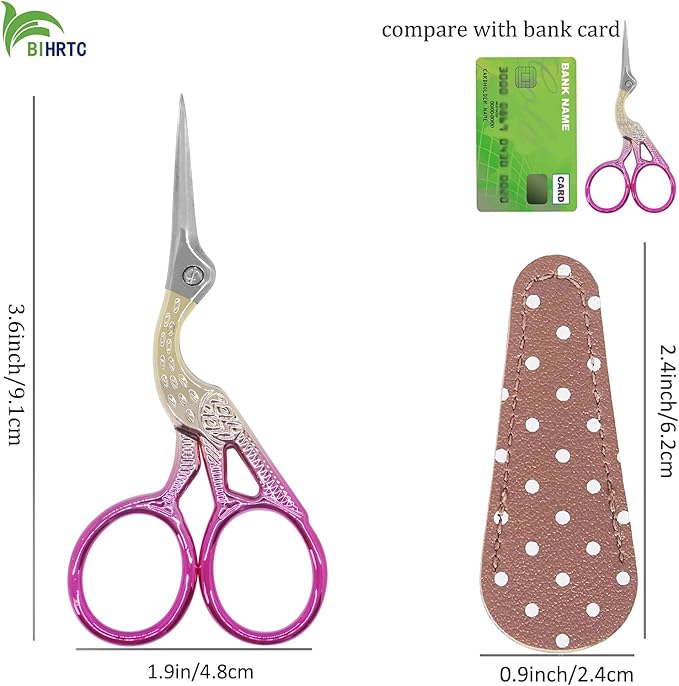 BIHRTC 3.6" Embroidery Scissors,Sharp Tip with Leather Case for Sewing | Pointed Stainless Steel Tip, Includes Leather Cover for Cross-Stitch,Threading,Handcraft,Art Work,DIY,Crafting