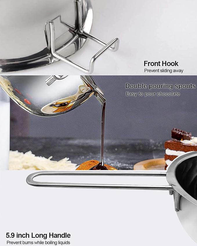 1000ML Double Boiler Pot with 2200ML Stainless Steel Pot,Silicone Spatula | Double Boiler Set for Melting Chocolate,Candy, Soap, Wax, Candle Making