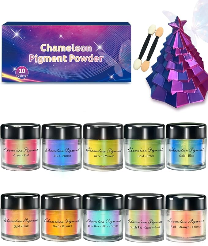Chameleon Mica Powder, 10 * 3g Color Shift Mica Powder for Epoxy Resin, Tumbler, Saturated Color Shifting Chrome Pigment Powders for Painting, Slime, Nails