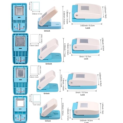 4 Pack Stamp Punch, 1", 1.5" Square Stamp Puncher, 1.5"X1.25" & 1X0.8inch Rectangular Postage Stamps Punches, Stamps Shaped Paper Punch, Craft Hole Punches for Paper Crafts DIY Scrapbooking