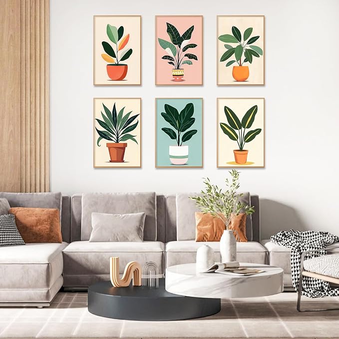 6 Pack Paint by Numbers Kit for Adults, Green Plants Canvas Painting Set | 8x12 Inch, DIY Acrylic Painting Craft Kit for Beginners without Frame, Relaxing Creative Hobby, Home Wall Decor, Gift