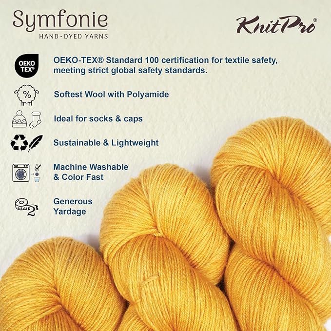KnitPro Symfonie Fingering Weight Merino Wool Yarn 100g, Turmeric