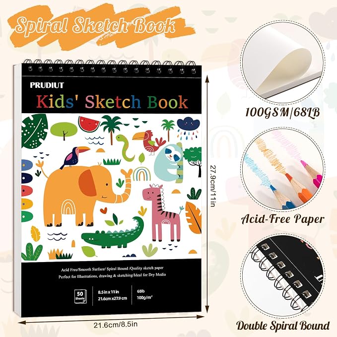 Sketch Book for Kids, 8.5 × 11 Inch Spiral Drawing Pad for Beginners | Acid Free Paper for Pencil, Crayon, Charcoal & Light Markers; Flat-Open Spiral; Great for School, Home & Travel