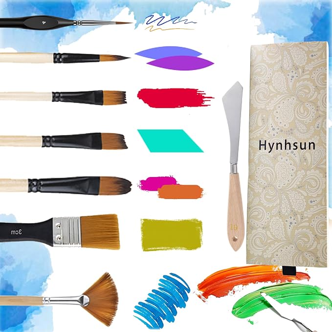 33 Pieces Paint Brush Set, Artist Series, Nylon Bristles with Round, Filbert, Flat, Fan, Angle, Detail Brush, Palette Knife,Suitable for Artists and Beginners for Acrylic Painting, Oil, Watercolor..