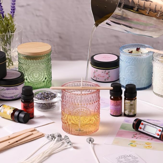 DARJEN Candle Making Kit for Beginners, 2 Jars Soy Wax Scented DIY Set | 100% Soy Wax, 10oz Glass Jars, 4oz Tins, Cotton Wicks, Pleasant Scents, Instruction& More- Perfect as Home Decorations