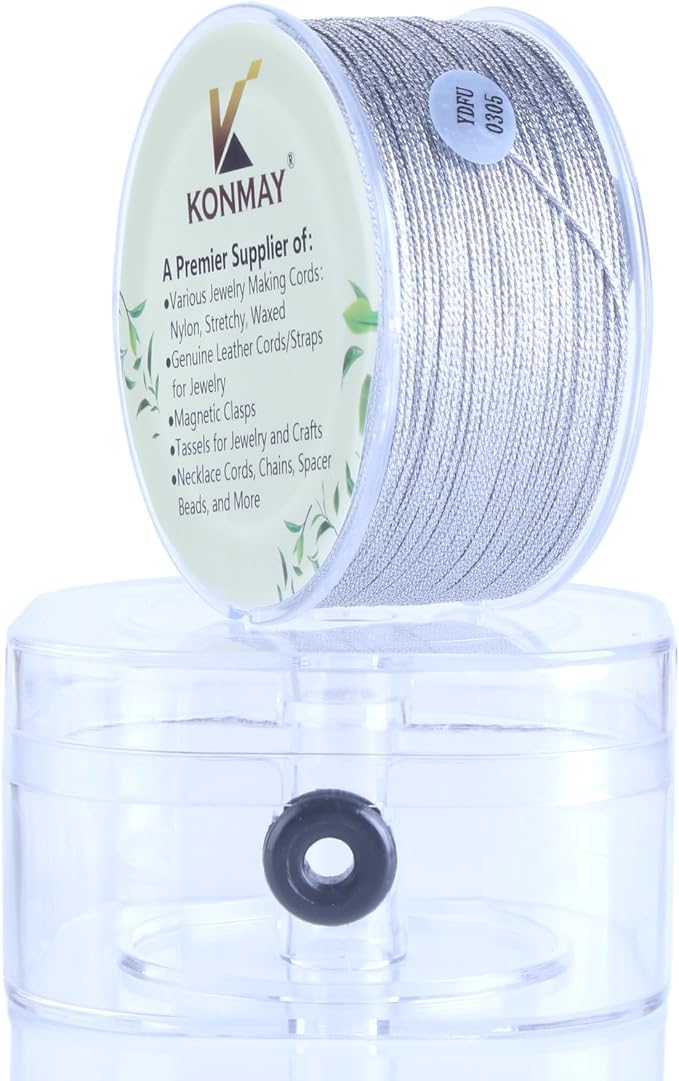 KONMAY 0.8mm Silver Ornament String with Case, 103 Yards Tinsel Twine Thread for Jewelry Making, Crafting, Decoration, Gift Wrapping, Christmas Ornaments Hanging