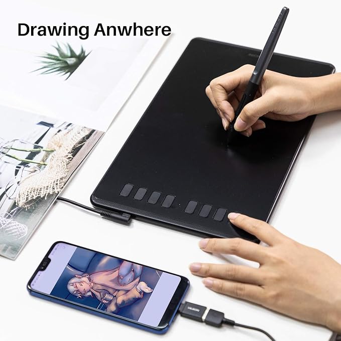 HUION Inspiroy H950P 8x5 inch Drawing Tablet 8192 Pen Pressure | 8 Hot Keys, Battery-Free Stylus, Tilt, Android Support, Graphics Tablet for OSU, Animation, Painting, Art, Photo Editing