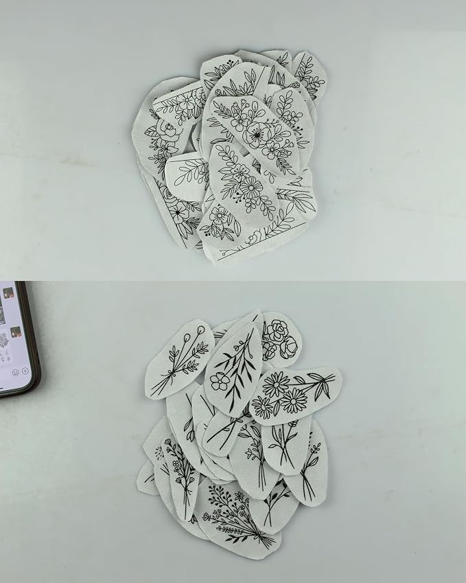 YUYUZSEN 44 Pcs Water Soluble Hand Sewing Stabilizers，Embroidery Stick and Stitch Embroidery Paper Wash Away，for Embroidery Stabilizers Flower Patterns，for Hand Sewing Lover Beginners（Plants Flowers)