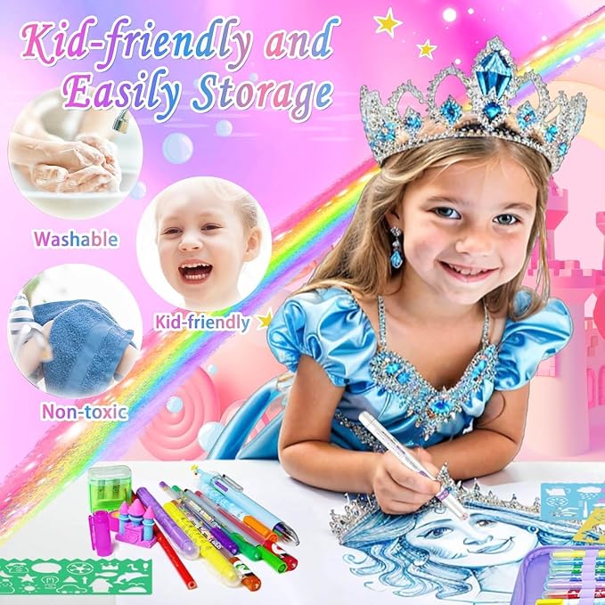 53 PCS Washable Scented Markers Set with Glitter Pencil Case, Kids Art Set