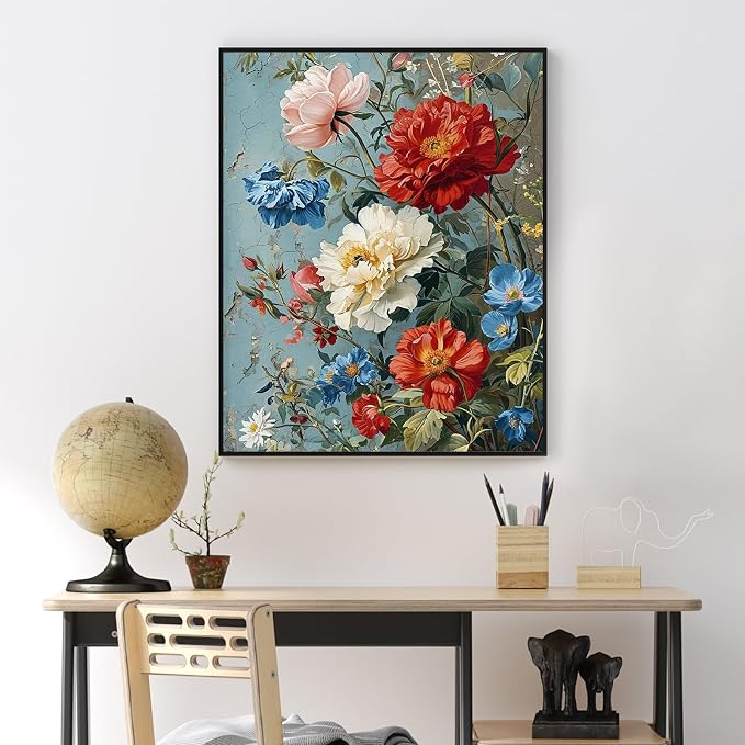 Yezavesu Flowers Paint by Numbers Kit for Adults Without Frame 16x20 in | Vintage Flowers Paint by Numbers for Adults Beginner, DIY Acrylic Painting, Stress Relief Craft Kits, Home Wall Decor Gift