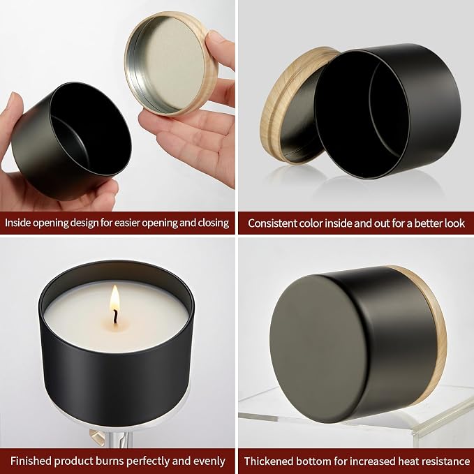 MGLIFEUL 4oz Candle Tins Jars Cans with Lids and Wax Wick for Making Candle | Black Empty Candle Containers for Small Business & Beginners Commercial candle-making DIY Candle Supplies (Black,4oz,12pcs)
