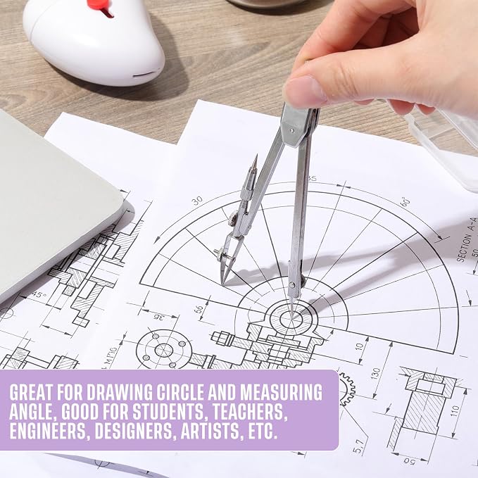 EBOOT Drawing Compass and 6 in Protractor Geometry Set, Purple | Geometry Math Set, Swing Arm Protractor Ruler Compass, Geometry Drawing Tools for Measuring Angles
