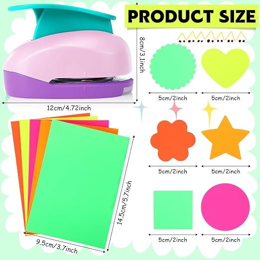 CHENGU Hole Punches 6 Shapes with Cardstock for Kids,Multiple Styles,2 Inch