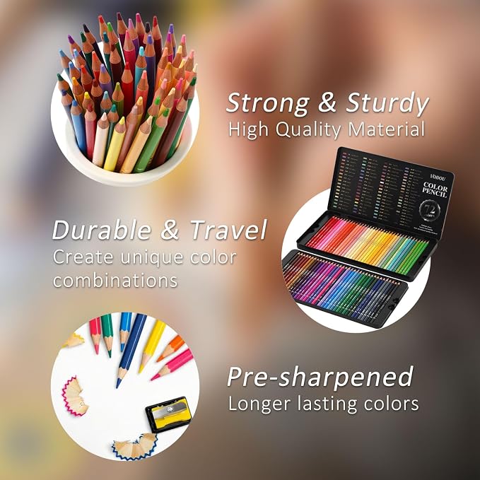 Vobou 72 Colors Artist Colored Pencils Set for Adult Coloring Books, Soft Core Coloring Pencils, Professional Numbered Drawing Pens for Layering Shading Blending, Gift Tin Box for Beginners