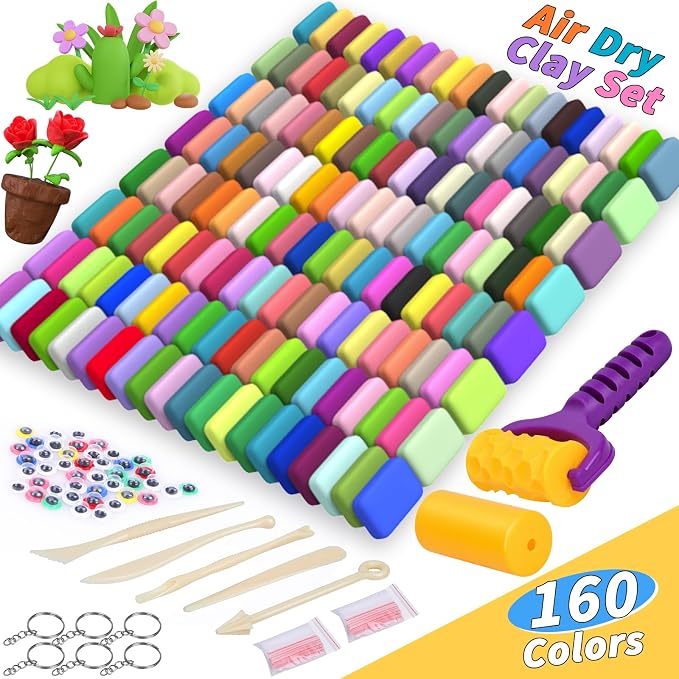 254 Pcs Air Dry Clay 160 Colors Modeling Model Magic Clay for DIY Molding Starter Kit with Sculpting Tools,Ultra Light Soft Non-Toxic Arts & Crafts Gift for Boys Girls Birthday Party Favors