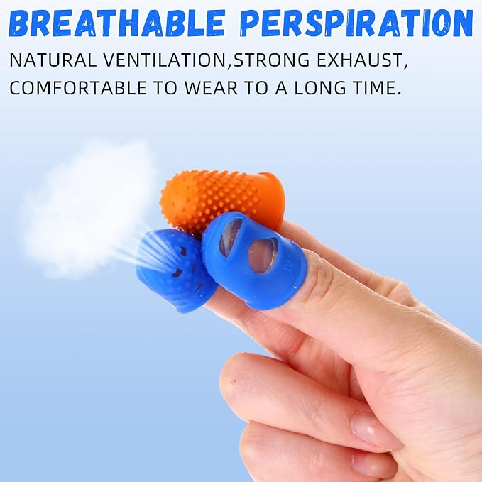 Zonon 20 Pcs Rubber Thimble Finger Protector,Blue,Orange | Hand Sewing Embroidery Finger Grips Tips Guard 5 Sizes, Hot Glue Sorting Paperwork Carving Quilting Knitting Craft Supplies