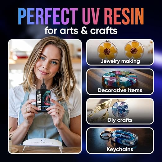 CRAFT RESIN UV Resin Kit with Light - 36W 22 LED Big Lamp and 200g Hard Type Low Viscosity UV Epoxy Resin, Crystal Clear & Non-Yellowing - Starter Kit for Jewelry Making, DIY Crafts