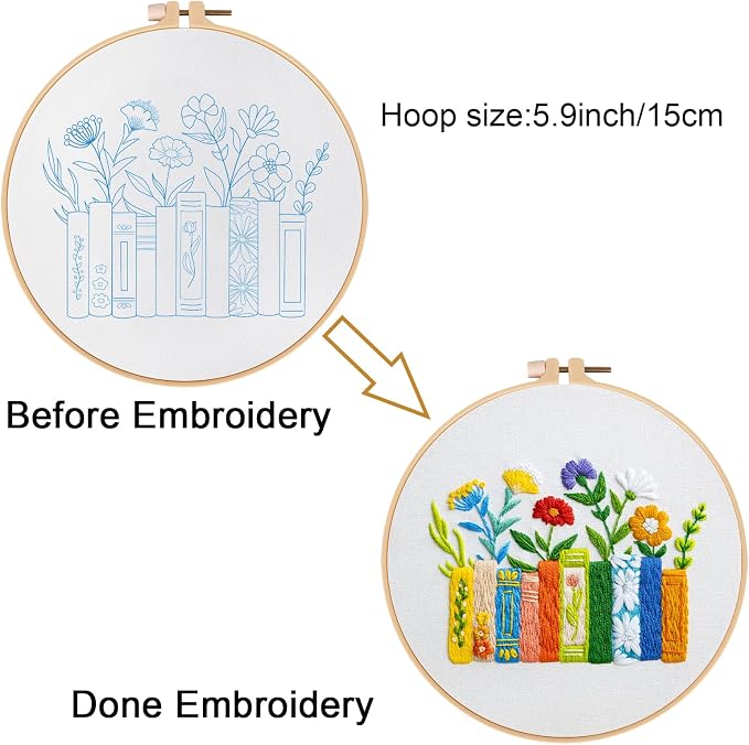 Louise Maelys Floral Books Embroidery Kit for Beginners DIY Needlework | Decorate Reading Spaces with Cross Stitch Kits. Complete Needlepoint Kit for Adults to Enjoy Creative Crafts and Gifts