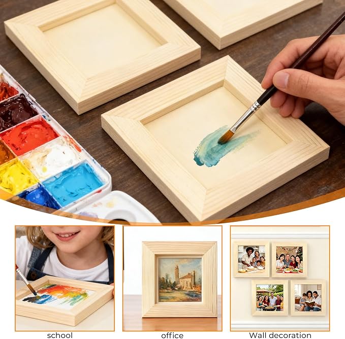 FSWCCK 5 Pack 4 x 4 inch Wood Panel Boards, Unfinished Wood Canvas Panels for Crafts, Painting Canvas, DIY Art Projects, Pouring, Arts Use with Oils, Acrylics