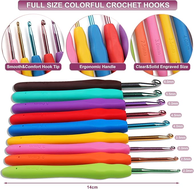 Aeelike Full Crochet Kit for Beginners Adults, Purple Flower | Crochet Kit Multi Size Set 0.6mm-6mm, Crochet Hooks Set with Case Accessories - Crochet Gift for Mother & Grandmother