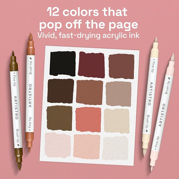 ARTISTRO 12 Skin Tones Dual-Tip Acrylic Paint Marker Pens for Drawing | For Fabric, Rock, Glass, Wood, & Molds, Arts & Crafts Gift for Adults, Teens, & Kids, Classroom Must Haves & School Supplies