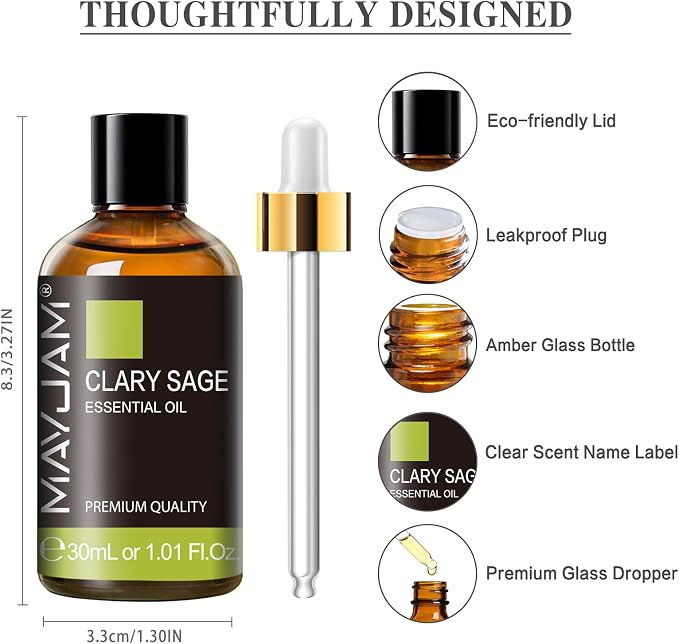 MAYJAM Clary Sage Essential Oil for Diffuser Soap Candle Making, 1.01fl.oz