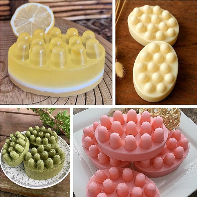 SJ Silicone Massage Soap Mold, 2-Pack 4-Cavity Soap Making Mold | Handmade Hair Brush Shampoo Bar Molds, Food Grade, BPA Free, Easy Release, Reusable