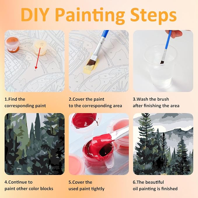 Mandun Landscape Paint by Numbers Kit for Adults, 3 Pack, 7.8x11.8 inch | DIY Painting Kits Crafts for Adults, Relieve Stress, Frame Canvas, Wooden Easel, Gift Box, Home Wall Decor