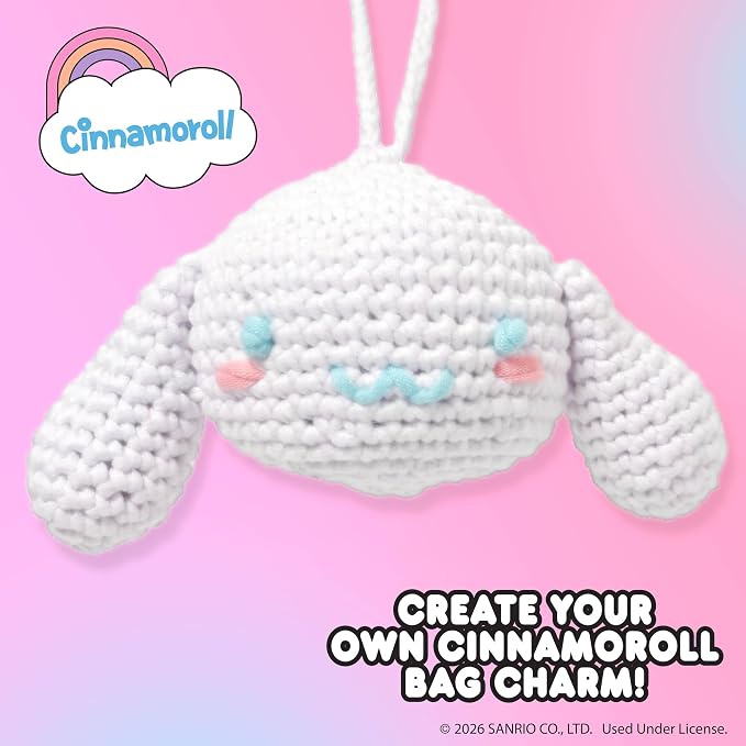Hello Kitty® and Friends Crochet Kit – Cinnamoroll™ Bag Charm, Sanrio Crochet Kit for Beginners with Yarn, Starter Hooks, Step-by-Step Tutorials, DIY Craft, Great Teen Gifts